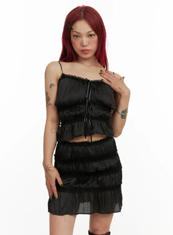Savings Alert Ribbon Shirring Sleeveless Top CY429