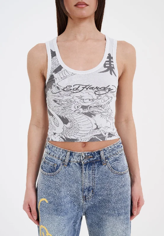 Hurry Up Womens Vibrant Dragon Cropped Vest - Blue