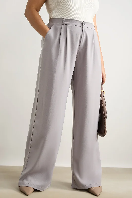 Anniversary Sale Light Grey Pleated Straight Fit Curve Korean Pant