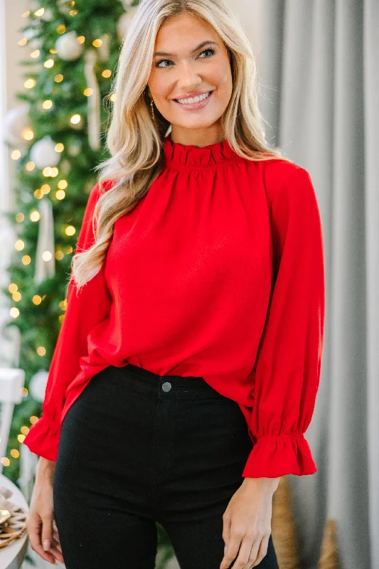Now Available Tried And True Red Ruffled Blouse