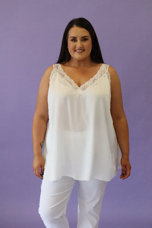 Super Deal Jade Lace Trim Satin Vest in Cream