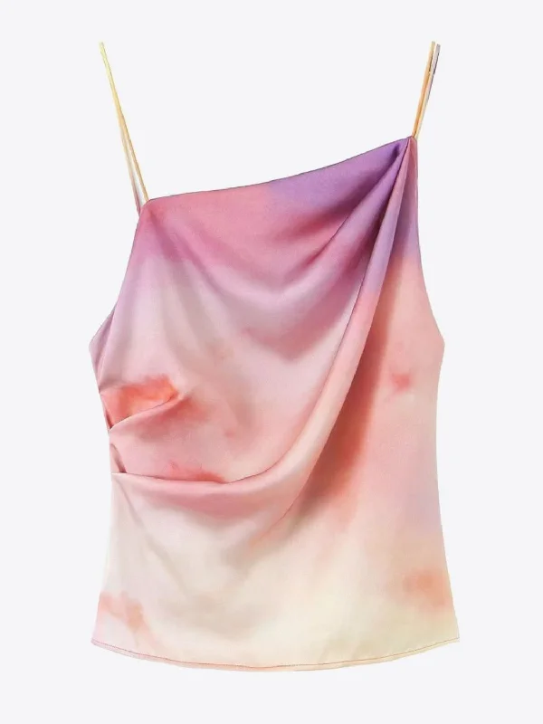 Savings Soar This Weekend Tie-Dye Asymmetrical Neck Ruched Cami