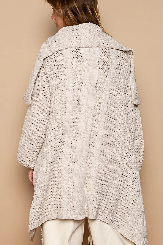 Crazy Deals Twist Weave Shawl Collar Balloon Sweater Cardigan