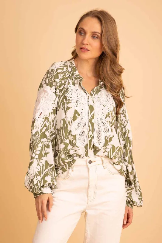 Midnight Sale Annie Blouse Green Floral