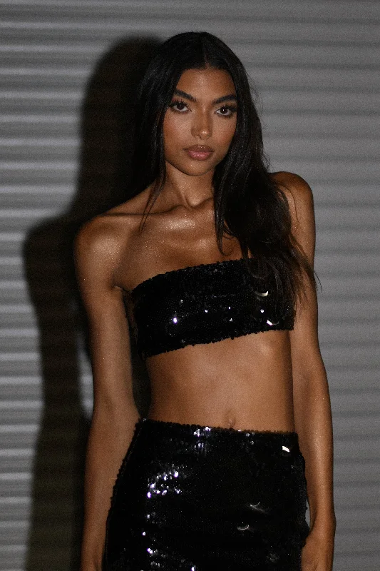 Early Bird Discount Emerie Strapless Sequin Bandeau - Black