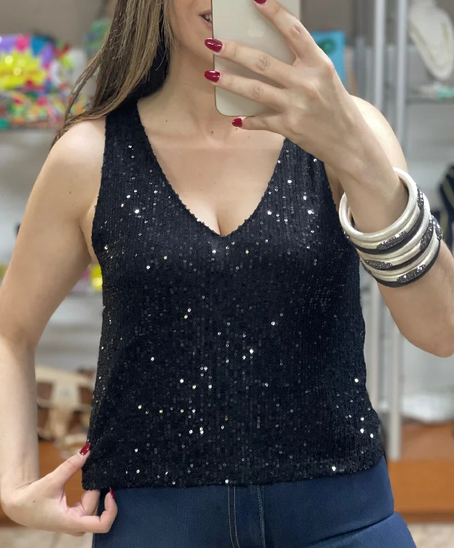 Final Clearance Black Sequins Top