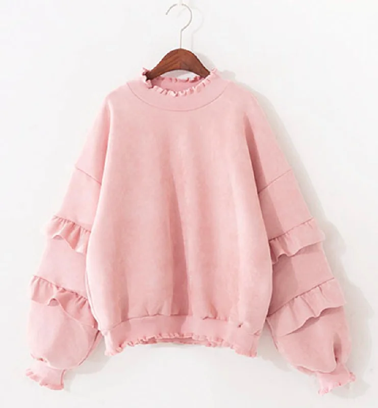 Hurry In Simple round neck long sleeve tops  070