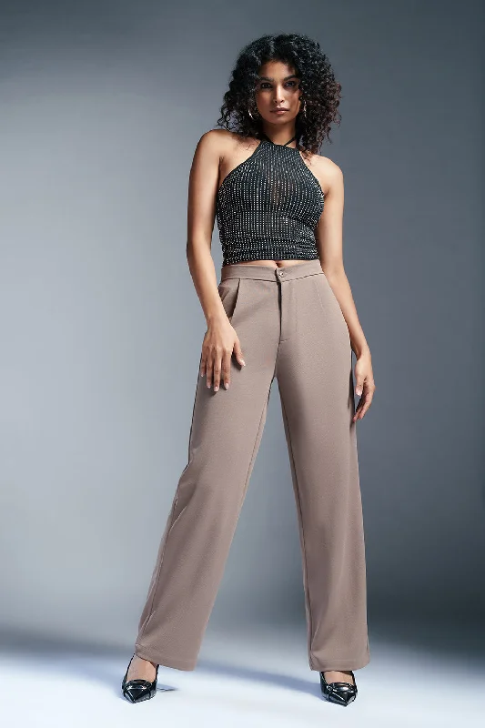 Weekend Bargains Await You Warm Greige Women's Textured Korean Pants