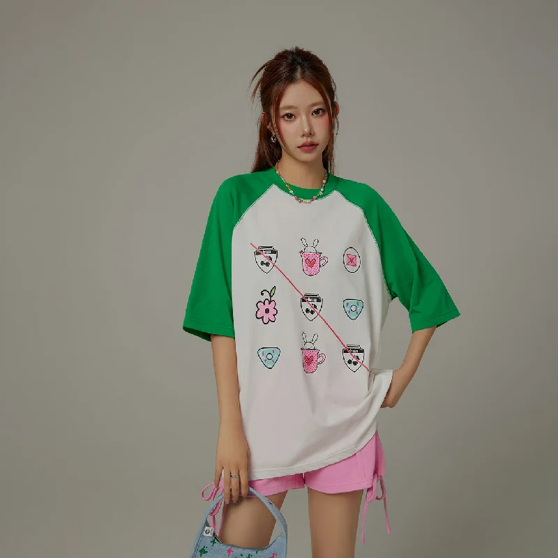 Bargain Prices Chuu Cute Printed Icons Raglan Loose-Fitting T-Shirt
