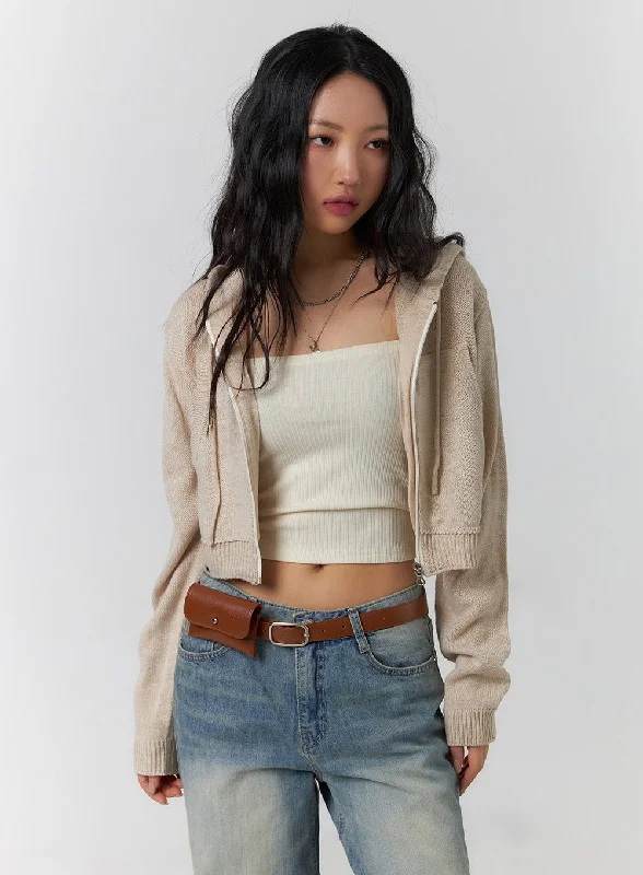 Super Deal Solid Zipper Cropped Hoodie CF401