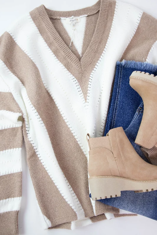 Special Offer Tenley Pullover Striped Sweater, Taupe | Plus Size