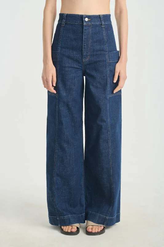 Exclusive Preview Indigo blue denim wide-leg pants