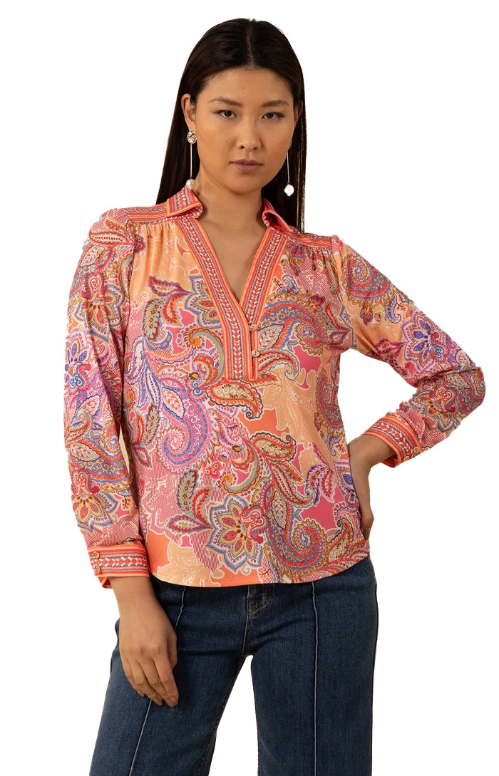 Special Price Hale Bob Anya V-Neck Long Sleeve Top - Pink