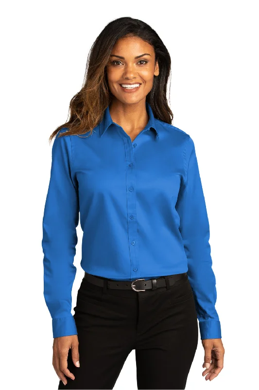 Port Authority Womens SuperPro Wrinkle Resistant React Long Sleeve Button Down Shirt - Strong Blue - Closeout