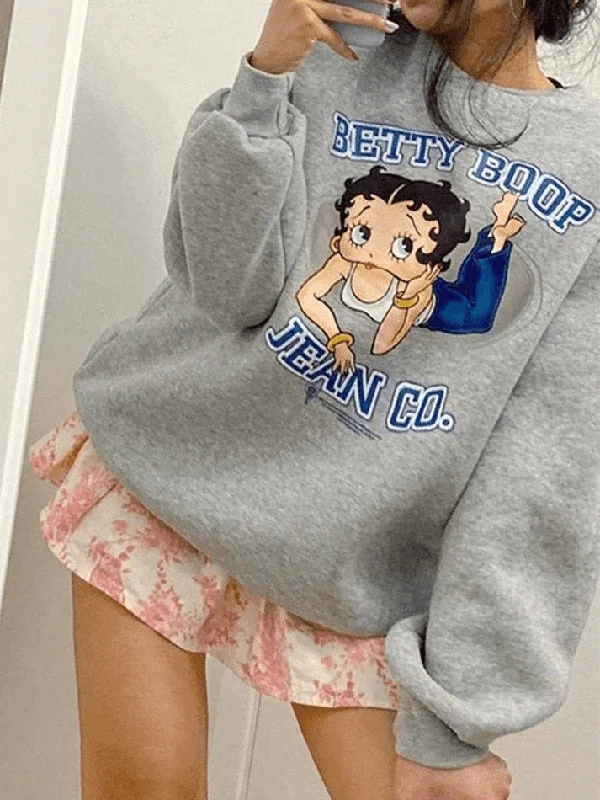 Weekend Deals That Please Long Sleeve Cartoon Graphic Sweatshirt