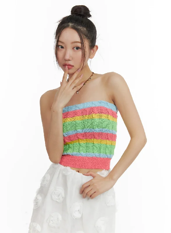 Limited Time Stripe Knit Tube Top OM428