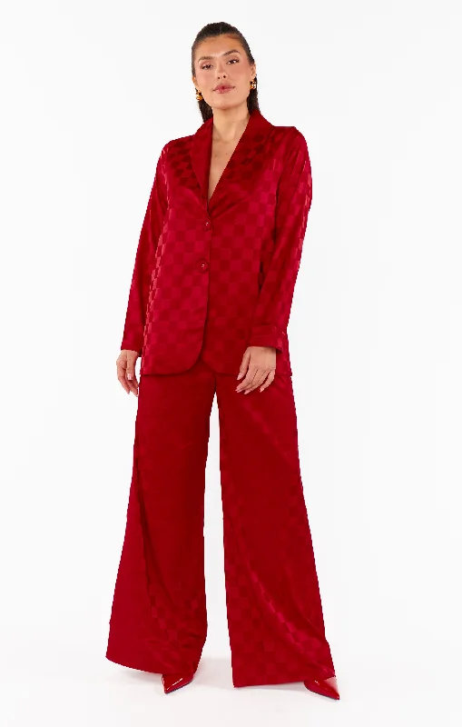 Price Smash Tanner Trousers ~ Red Checkerboard Satin