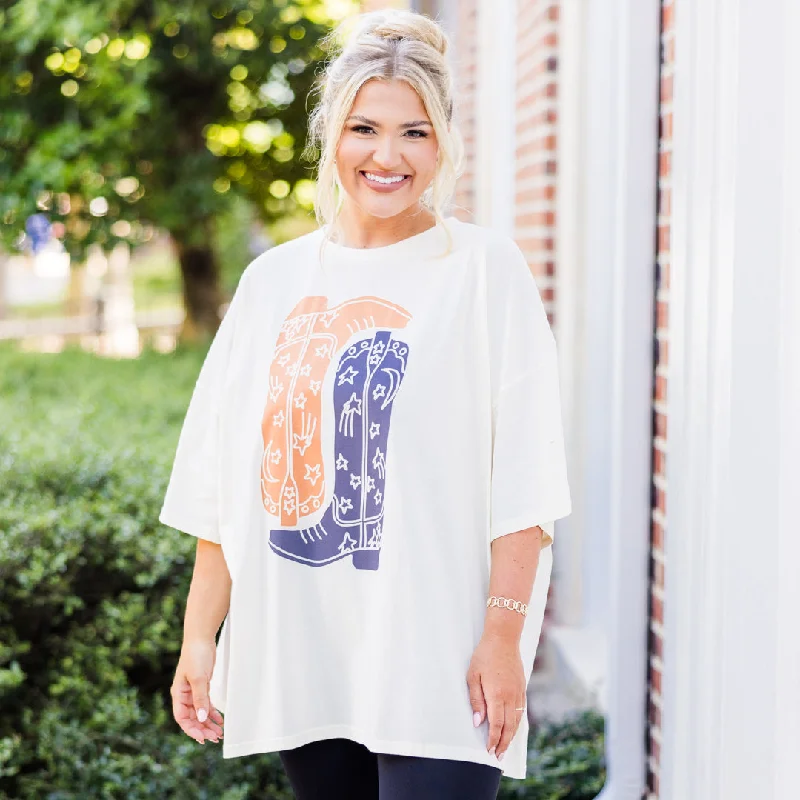 Weekend Deals to Make You Happy Boot Scootin Game Day Boyfriend Tee, Ivory