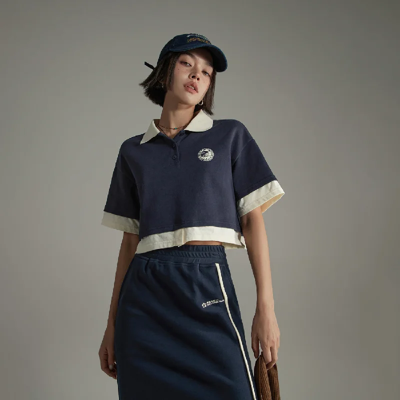 Weekend Wonders Await! Polo Neck Sporty Crop T-Shirt