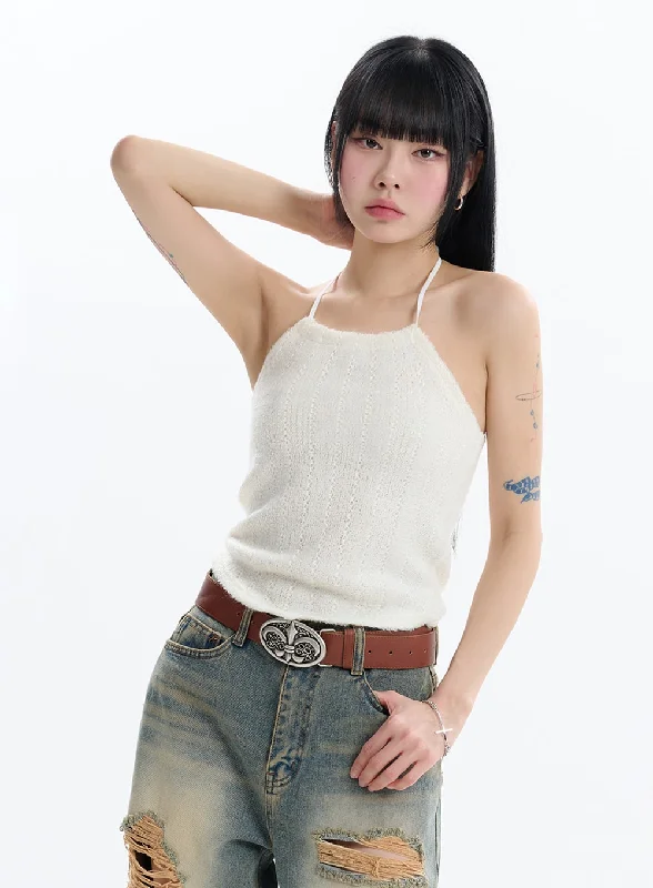 Final Clearance Knit Halter Crop Cami Top IF413
