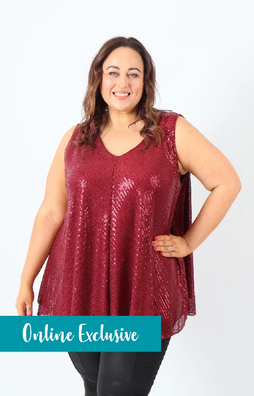 Special Savings Elizabeth Sequin Vest Top in Wine