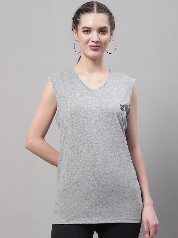 Quick Sale Vimal Jonney Regular Fit Cotton Solid Grey Melange Gym Vest for Women