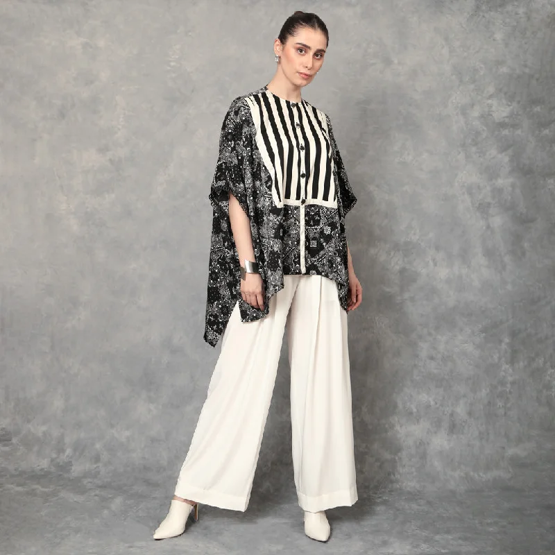 Instant Discount Black and White Fusion Print Kaftan Top