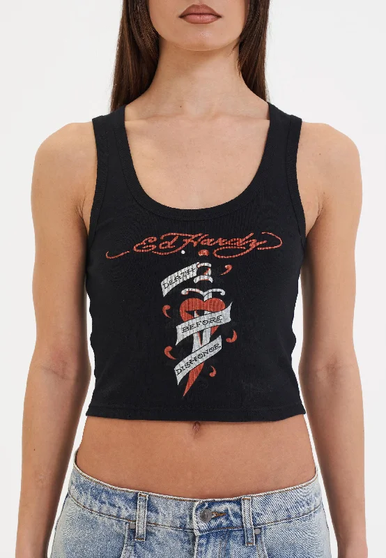 Special Savings Womens Death Before Ribbed Cropped Vest - Black