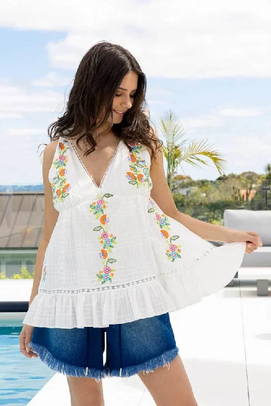 Exclusive Deal Deanna Top White Embroidered
