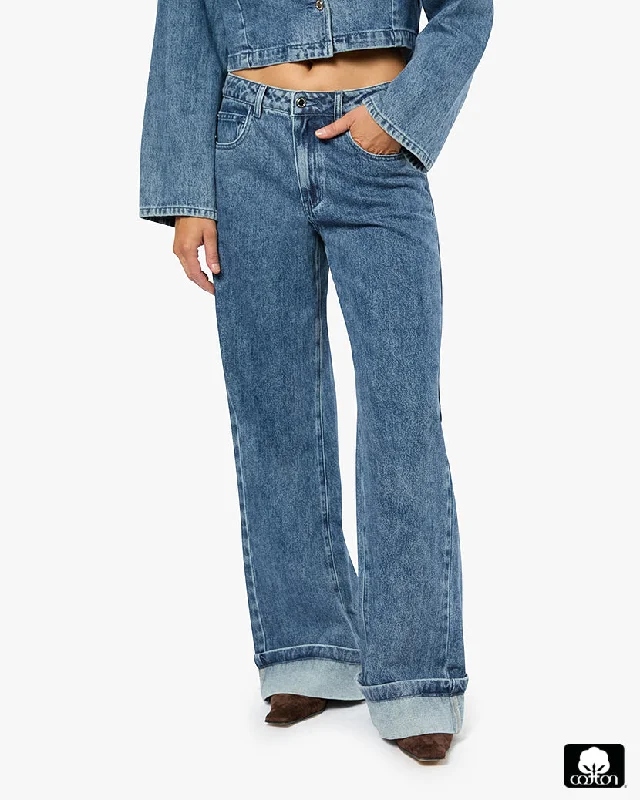 Limited Availability Mid Rise Cuff Straight Leg Jean