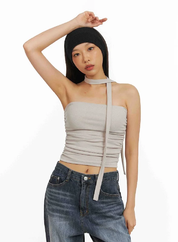 Final Sale Shirred Tube Top with Scarf Set IY422