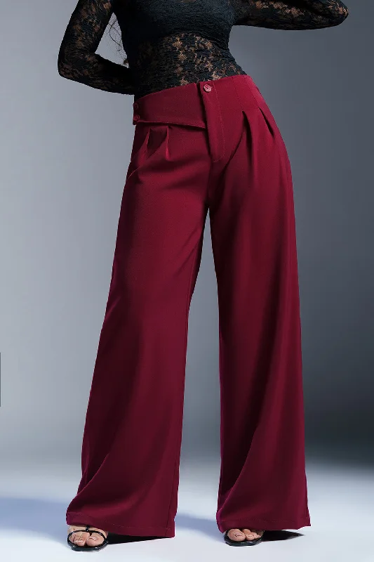 Extra Discounts Regal Red Stylised Waist Korean Pants