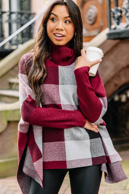 Doorbuster Deal Get Your Attention Burgundy Red Plaid Sweater