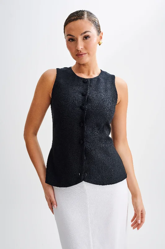 Pay Less Laurence Sleeveless Linen Longline Top - Black
