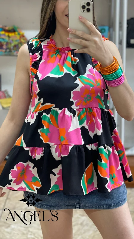 Reduced Price Black/Pink Floral Top