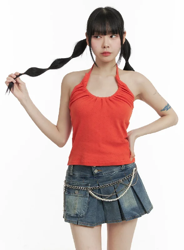 Best Choice Rib Shirred Halter Top OM426