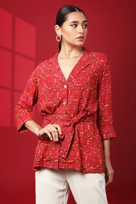Shop and Save Crimson Tie Up Top