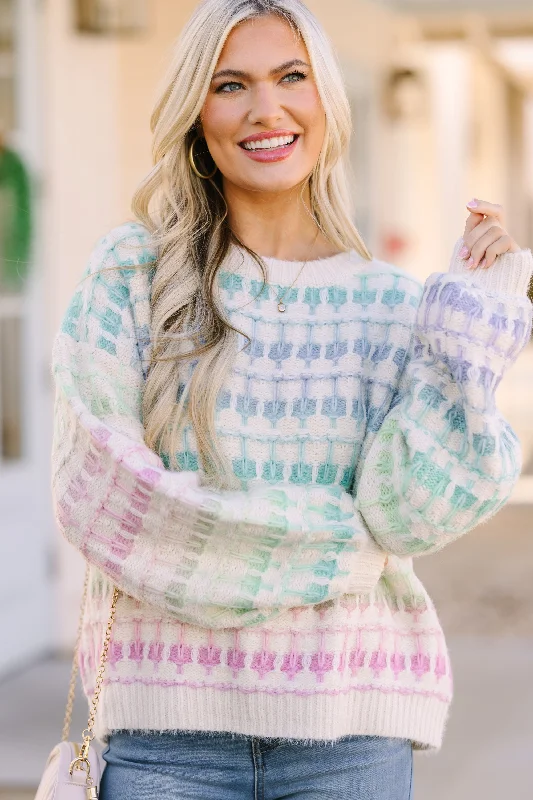 Value Deals Look At You Ivory Multicolor Sweater