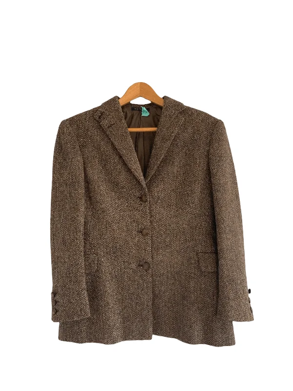 Now or Never Koji Tatsuno 100% Wool Country Tweed Jacket Brown UK SIZE 10/12