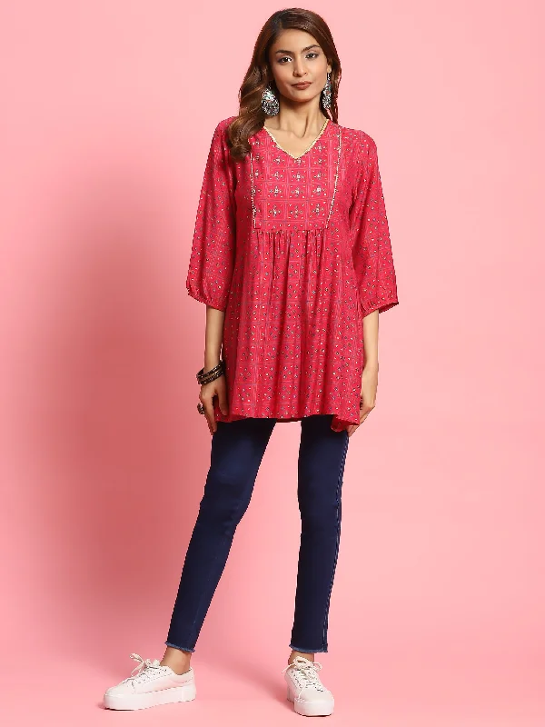 Time-Limited Offer Women Fuchsia Geometric Printed Tunic