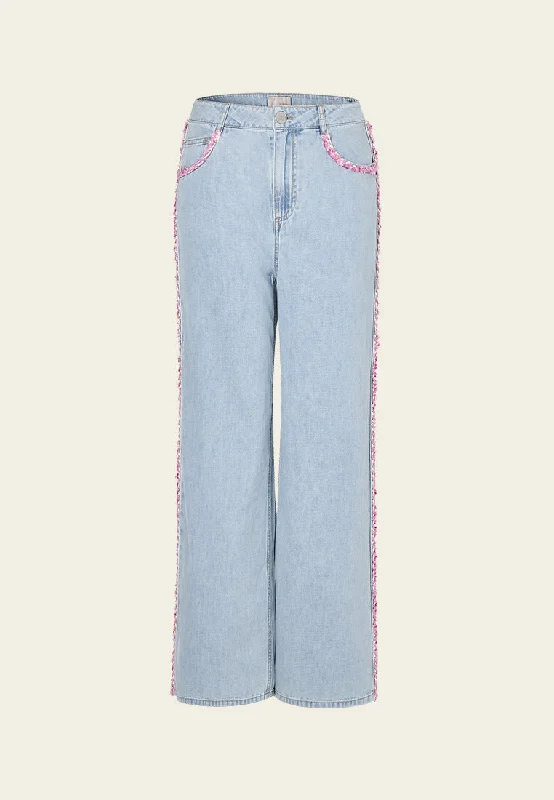 Weekend Deals to Make You Smile Tweed Eembellished Straight-leg Jeans