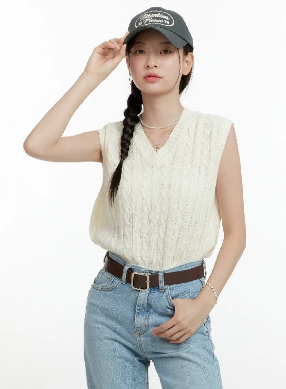 Limited Stock Cable Knit Sleeveless V-Neck Vest OL423