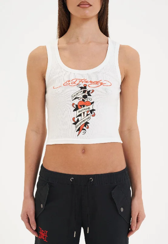 Mega Sale Womens Death Before Ribbed Cropped Vest - White