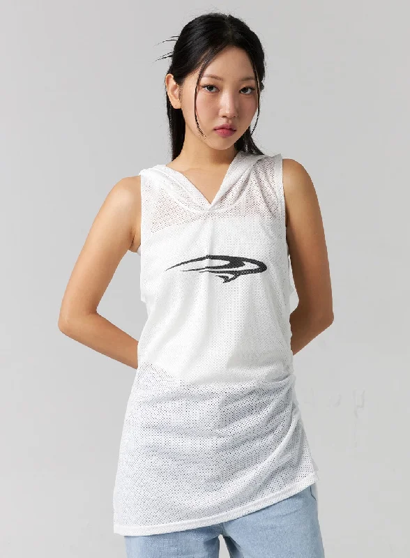 Weekend Discounts to Delight Graphic Hooded Sleeveless Top CG314