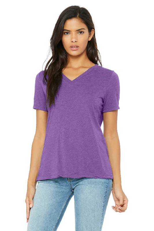 Special Offer Bella + Canvas Womens Relaxed Jersey Short Sleeve V-Neck T-Shirt - Purple Triblend