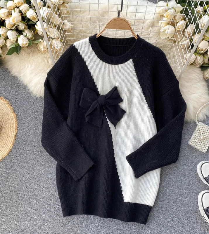 Massive Savings Cute bow knitted sweater dress  056