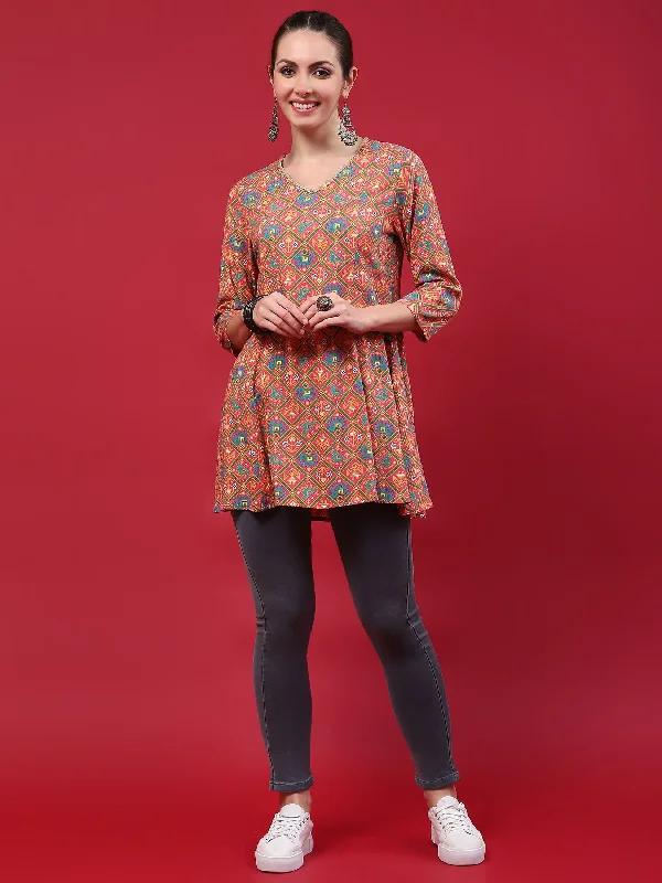 Weekend Discounts to Relish Women Pink Geometric Printed Tunic
