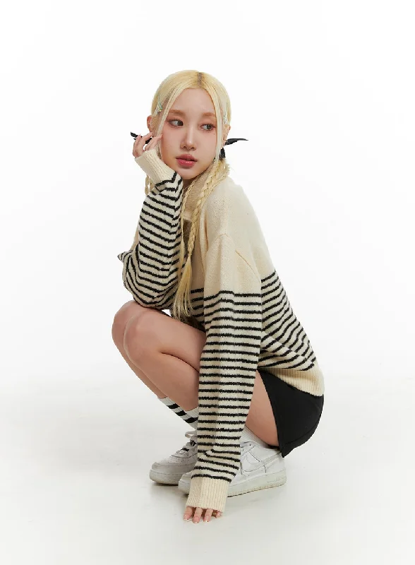 Major Deal Striped Collar Knit Polo Top IF408