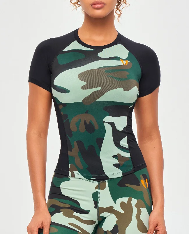Buy More, Save More Contrast Color T-shirt - Green Camo and Black