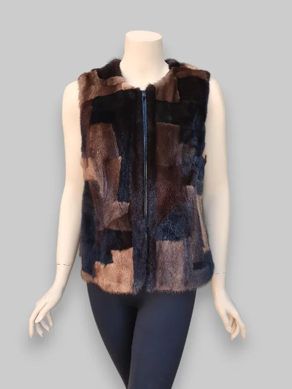 Super Bargain Vintage Multicolor Mink Sections Vest -Small/Medium